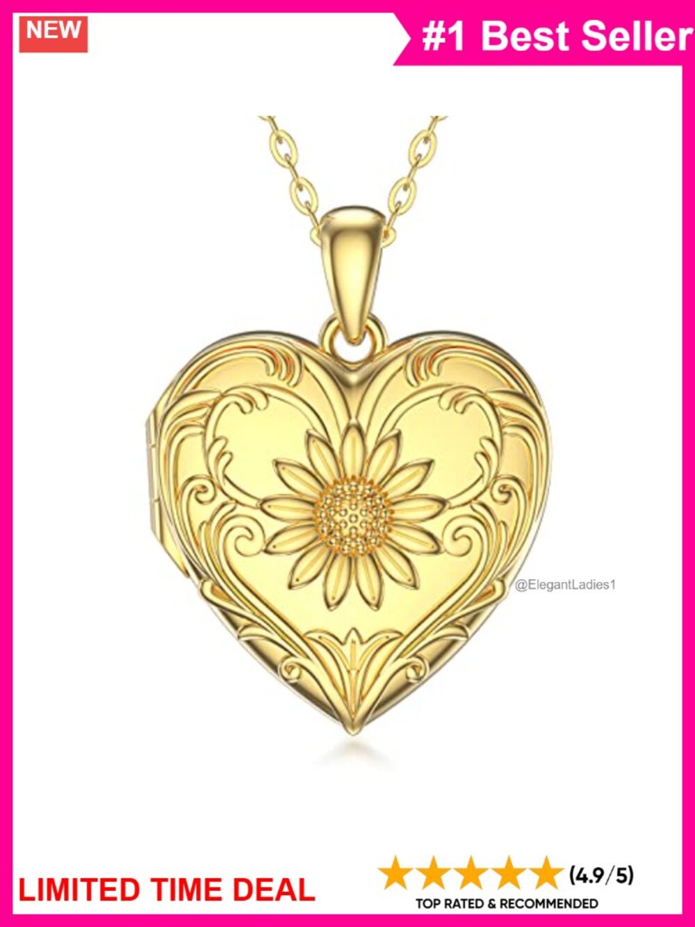 18k Gold Plated Silver Sunflower Heart Locket Necklace Photo Keepsake Gift